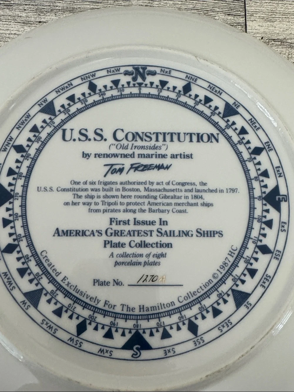 U.S.S. Constitution by Tom Freeman Collector's Plate 1270A with COA